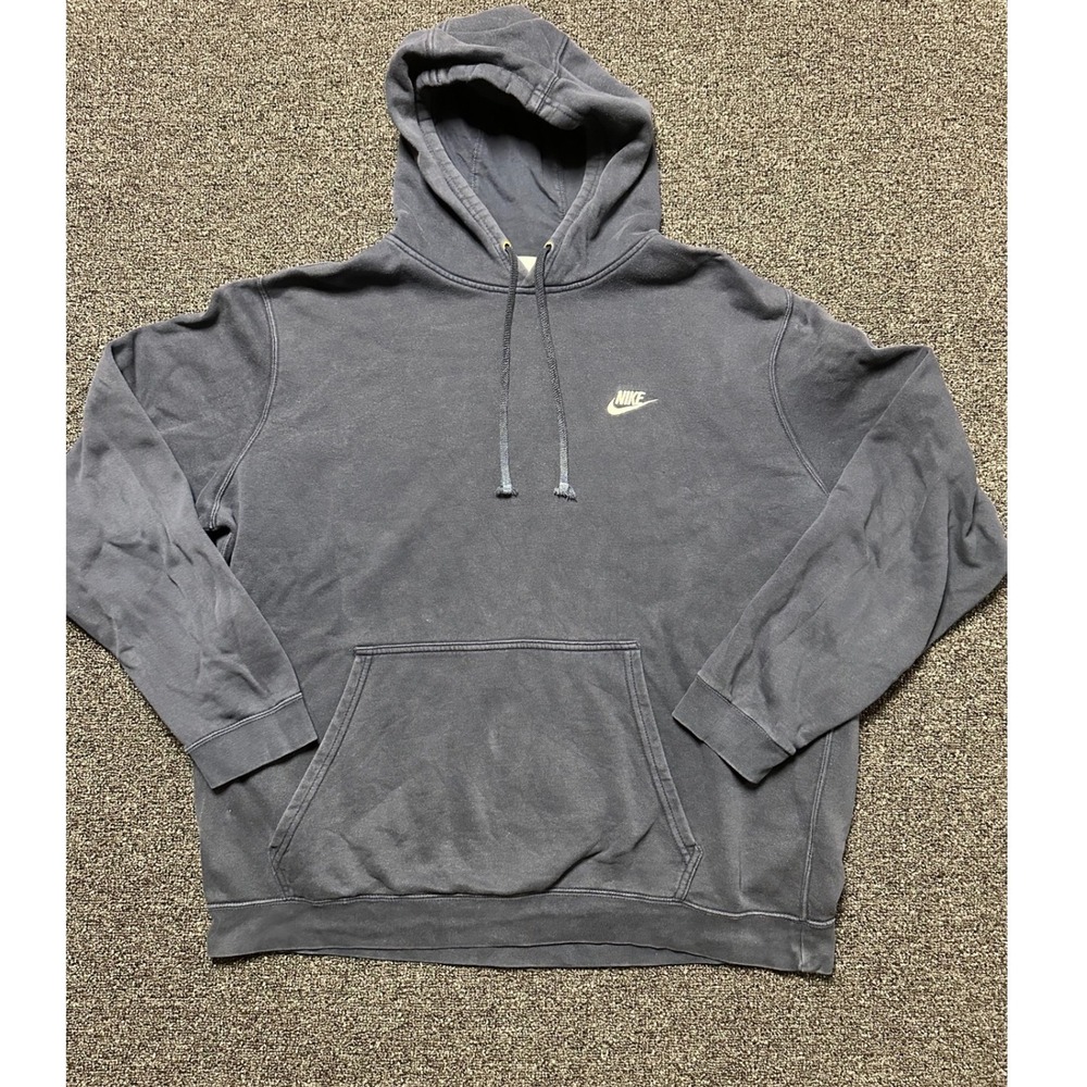 Vintage 90's Nike‎ Mens Fleece Hoodie Pullover XXL  Embroidered Navy